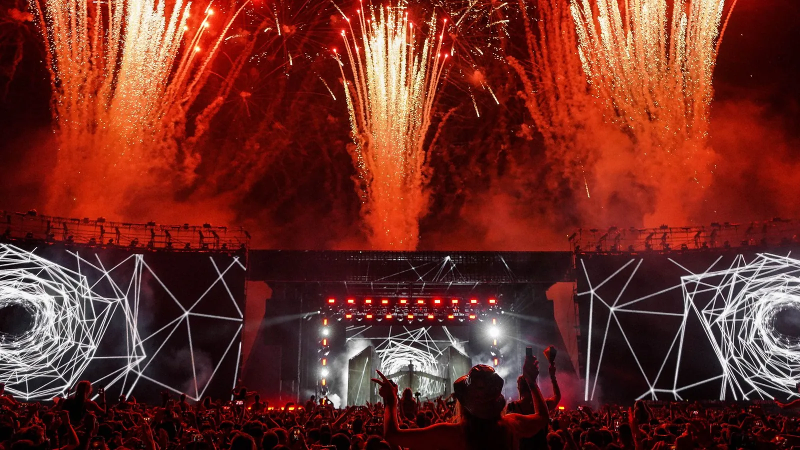 Hip-hop festival crowd and stage, illustrative stock photo