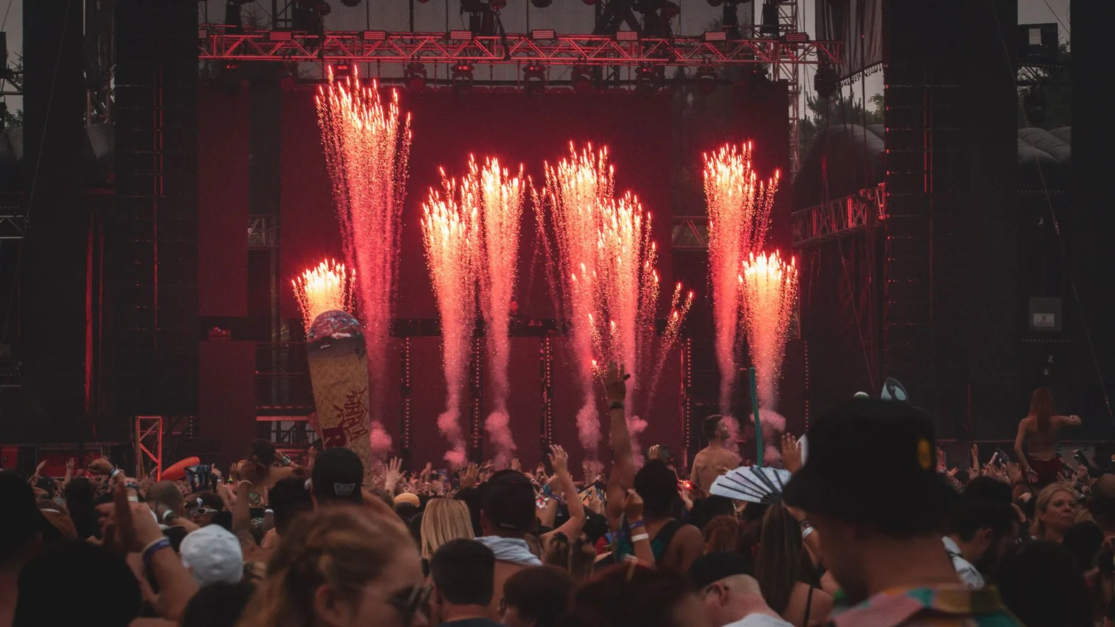Hip-hop festival crowd and stage, illustrative stock photo