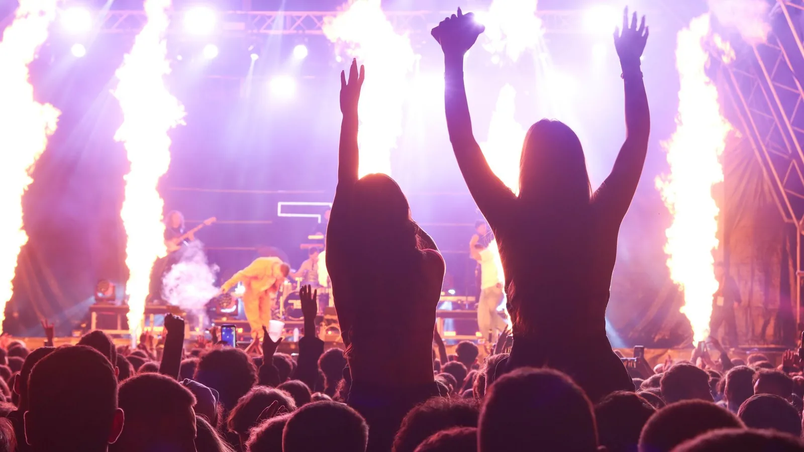 Hip-hop festival crowd and stage, illustrative stock photo
