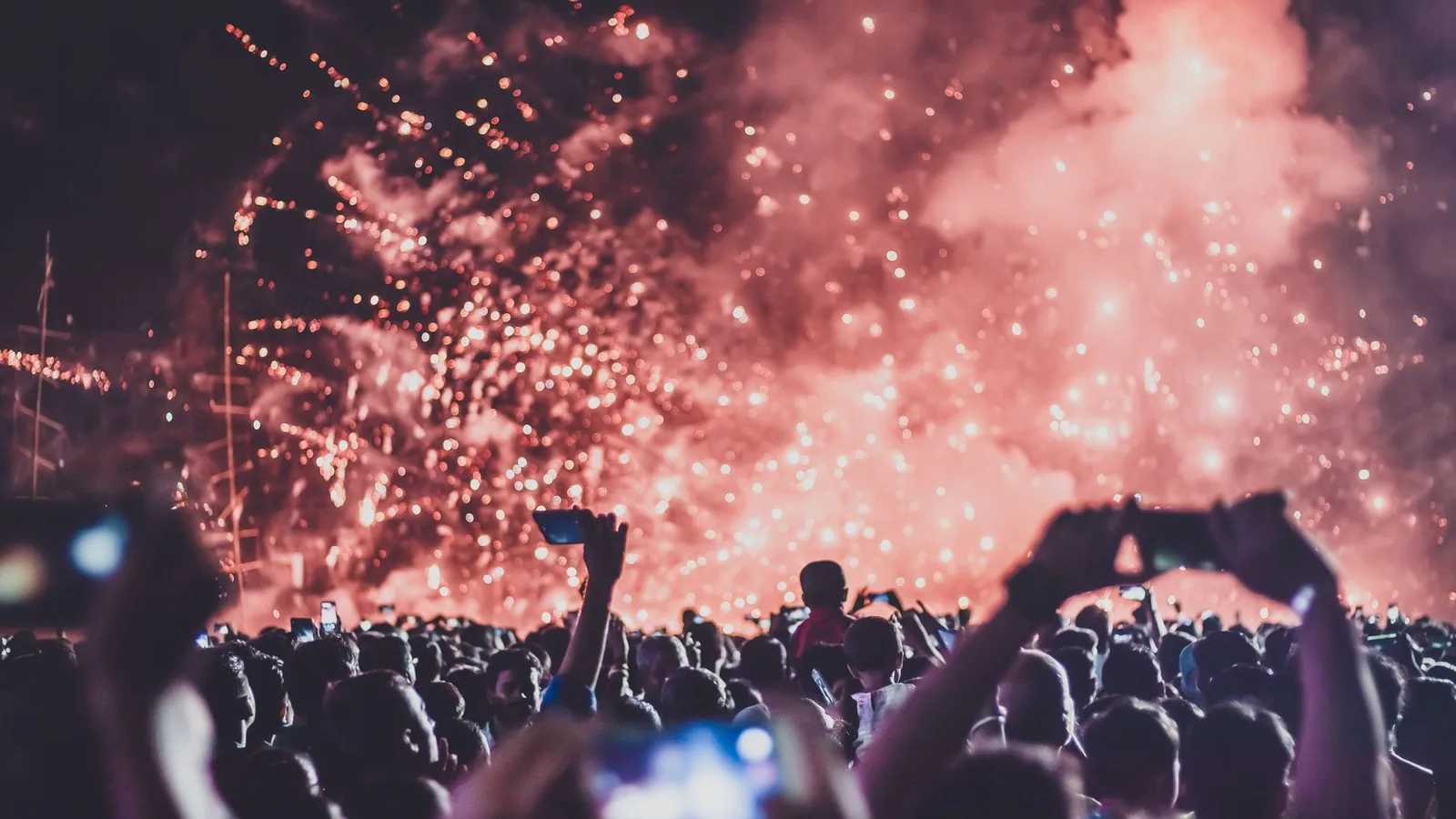 Hip-hop festival crowd and stage, illustrative stock photo