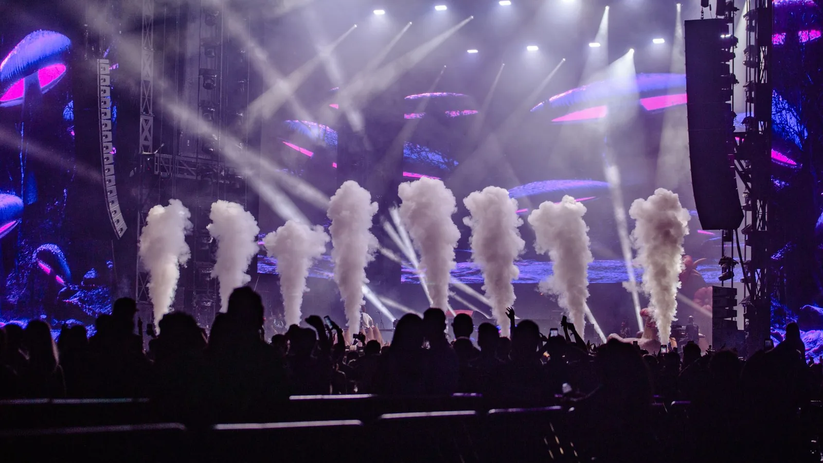 Hip-hop festival crowd and stage, illustrative stock photo