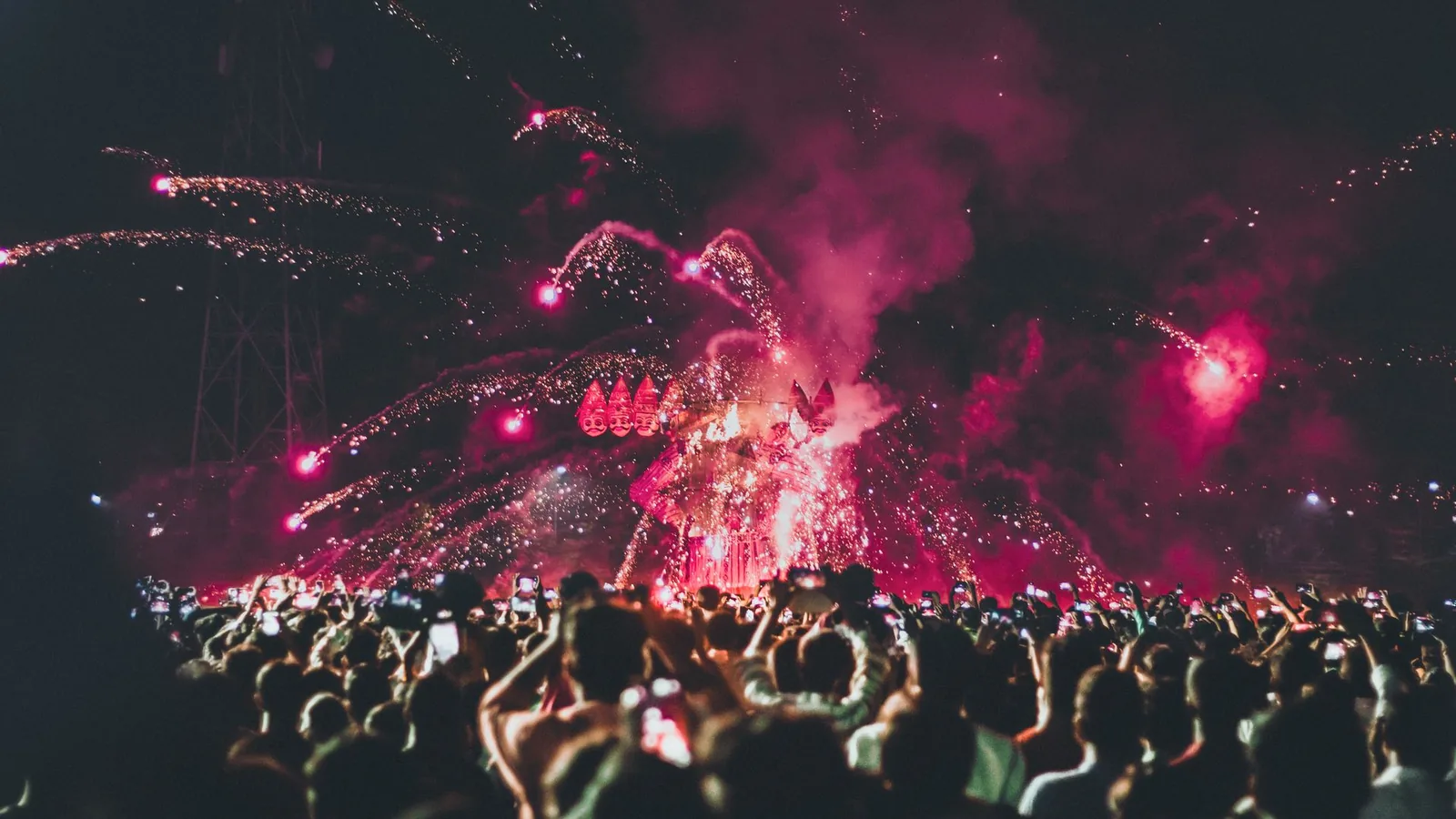 Hip-hop festival crowd and stage, illustrative stock photo