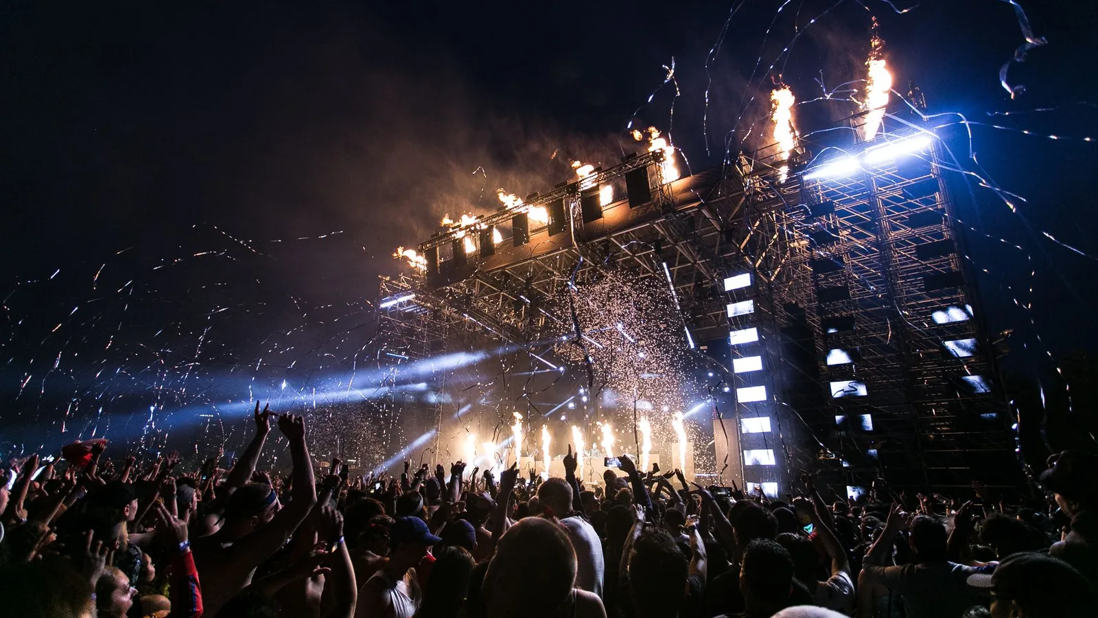 Hip-hop festival crowd and stage, illustrative stock photo