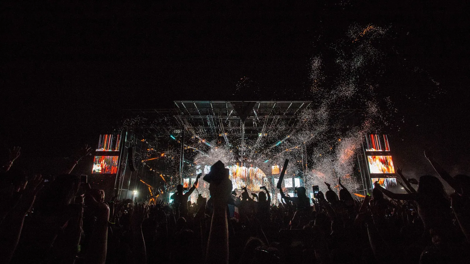 Hip-hop festival crowd and stage, illustrative stock photo